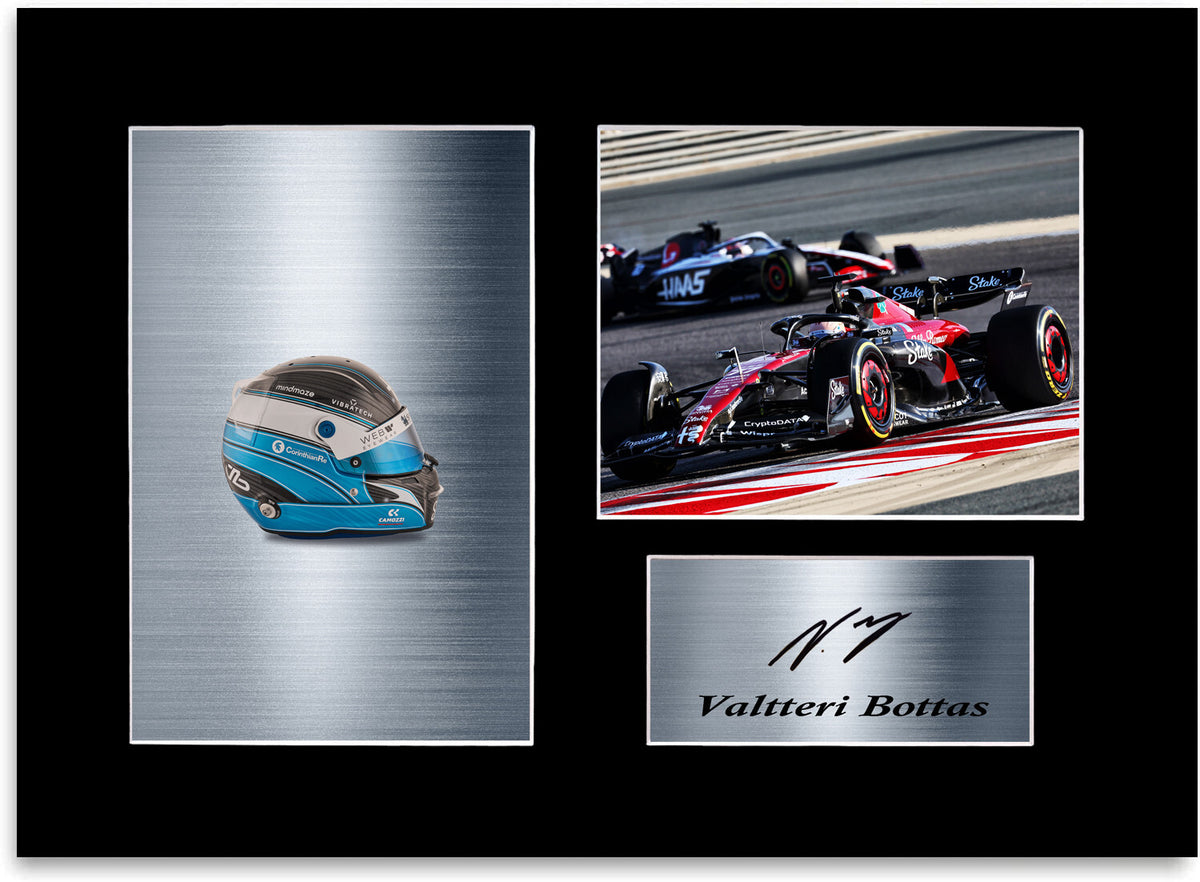 Valtteri Bottas Formula 1 2023 Car Helmet Signed Photo Display Mount A4
