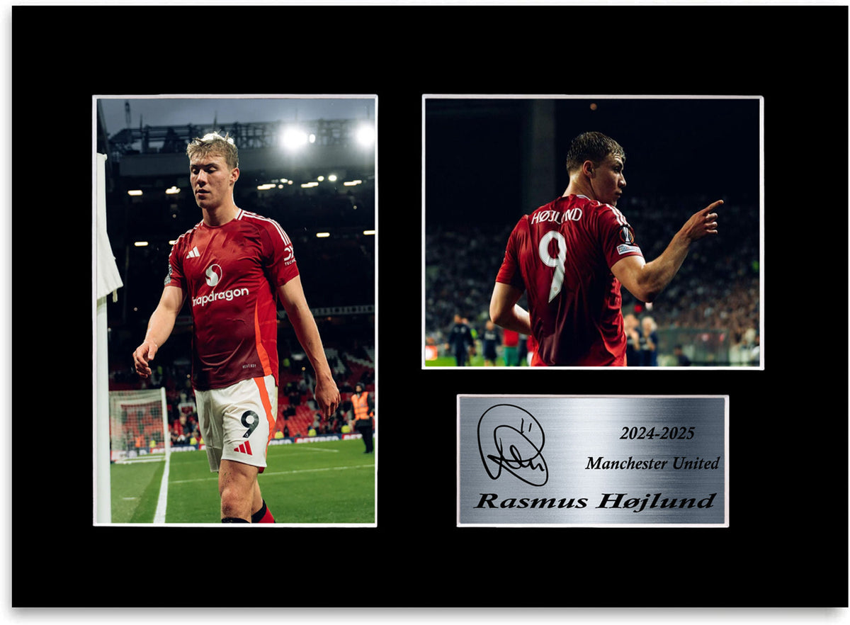 Rasmus Hojlund Man United Player mounted display by LJW Prints