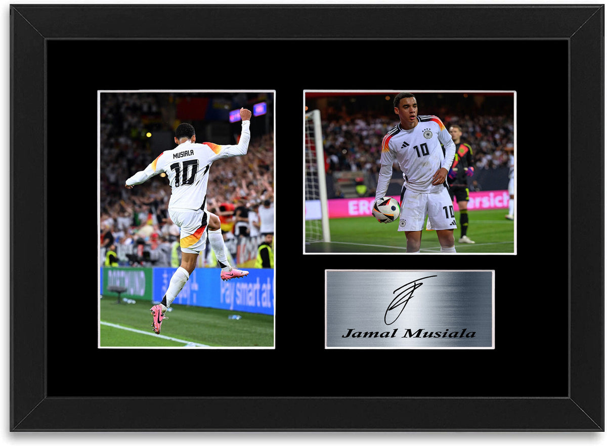 Jamal Musiala Germany Euro 2024 Football Player framed print by LJW Prints