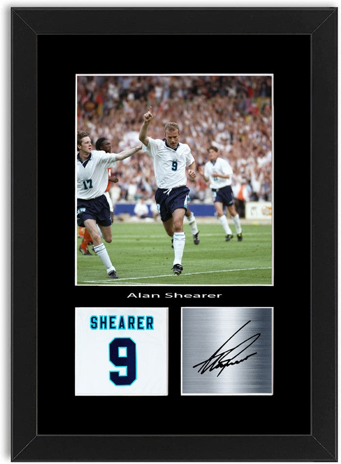 Alan Shearer England Football Poster Signed Print Photo A4 Wall Art Framed