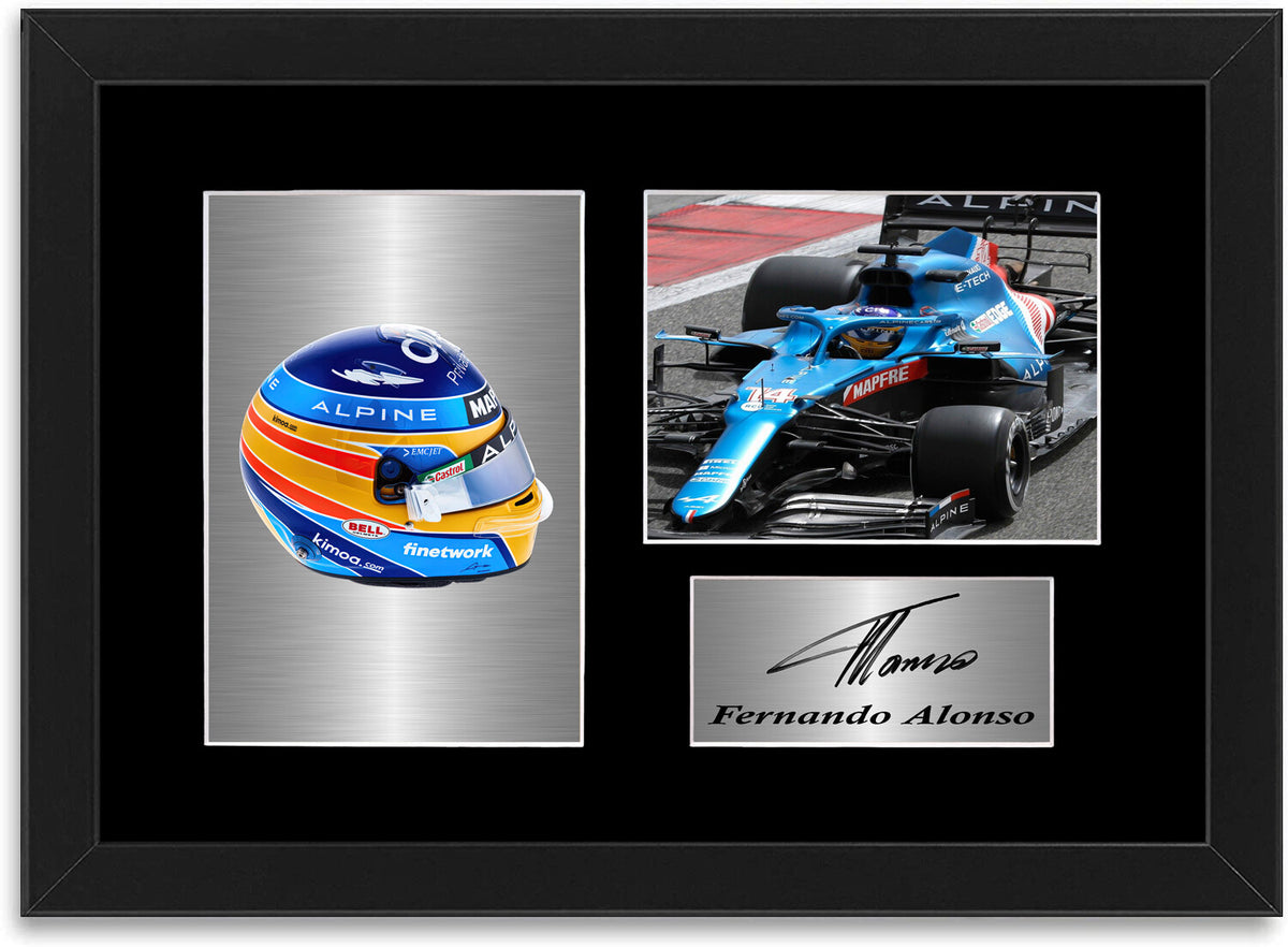 Fernando Alonso Alpine F1 Formula 1 2021 Helmet Signed Poster A4 Framed