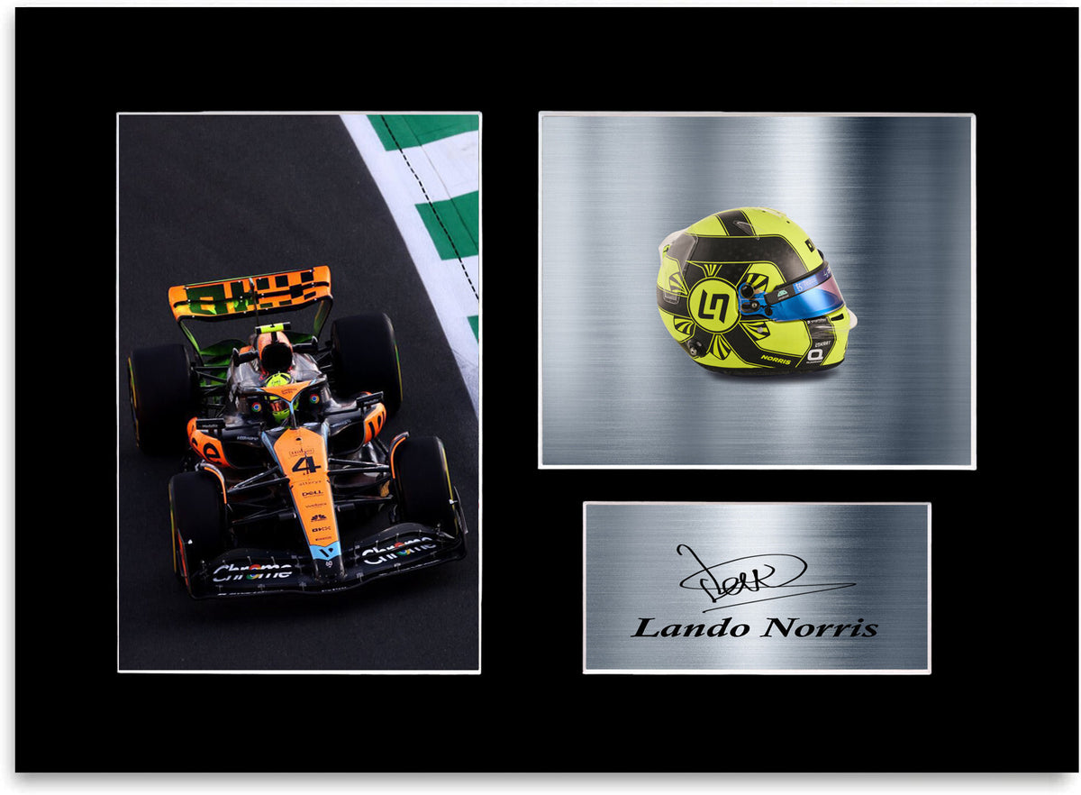 Lando Norris Formula 1 Driver 2023 Helmet Signed Photo Display Mount A4 Poster