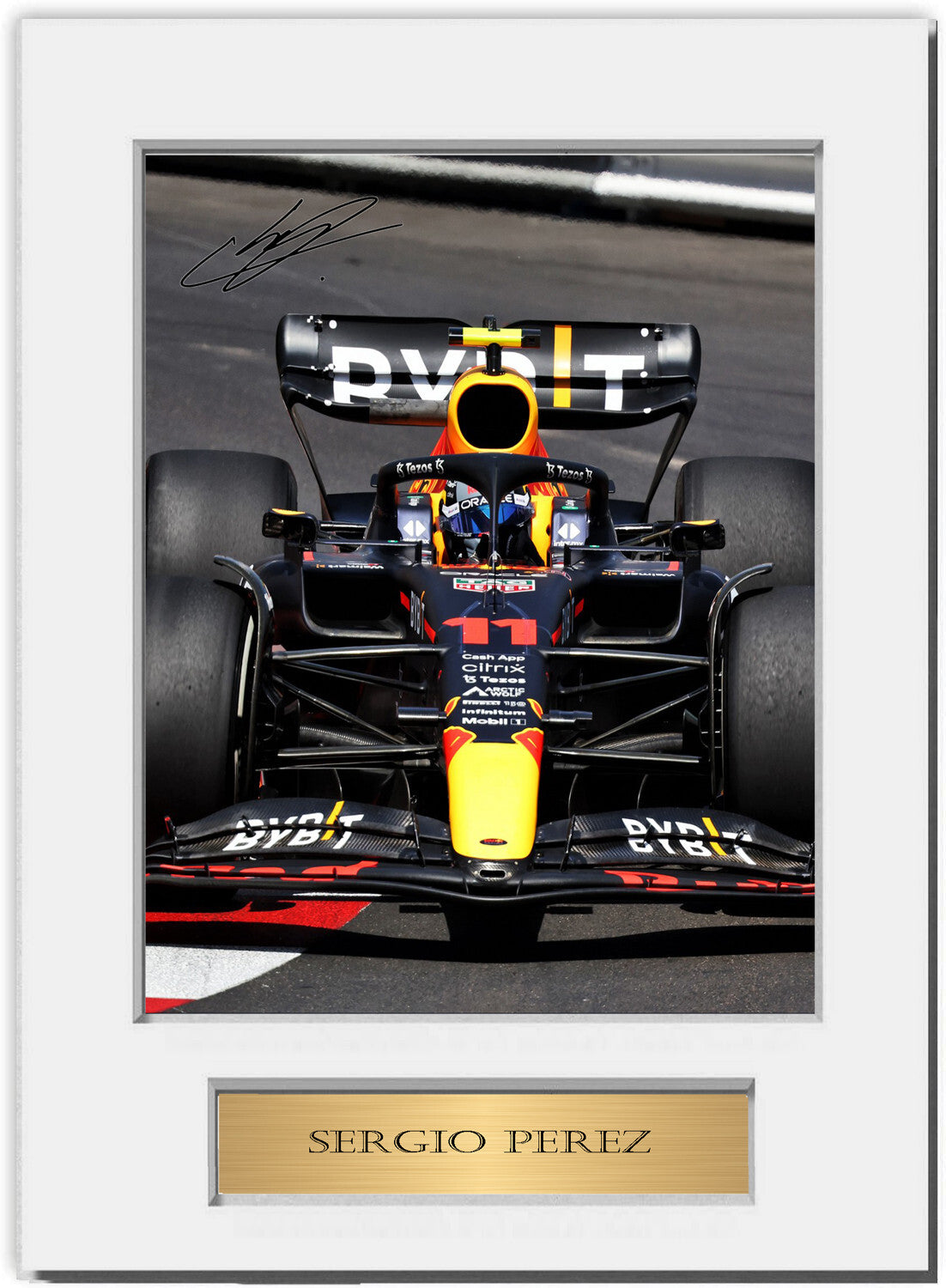 Sergio Perez Red Bull F1 Formula 1 Driver 2022 Signed Photo Display Mount A4