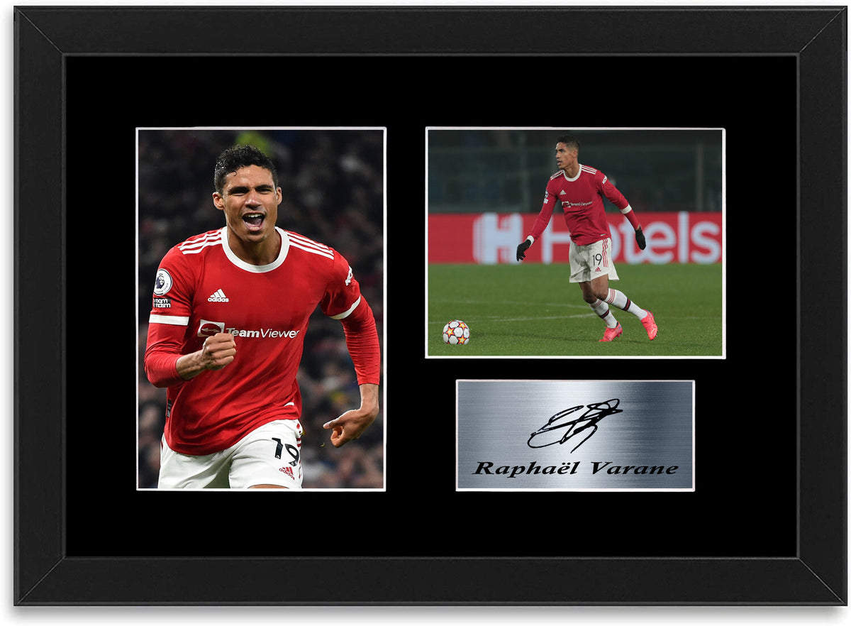 Raphael Varane Man United Player Printed Signed Photo Display Mount A4 Framed