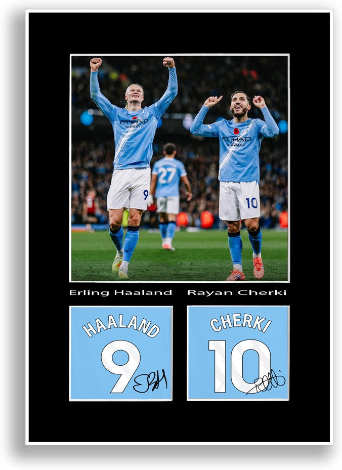 Haaland Cherki Football Players Poster Signed Print Photo A4 Wall Art Gift Idea