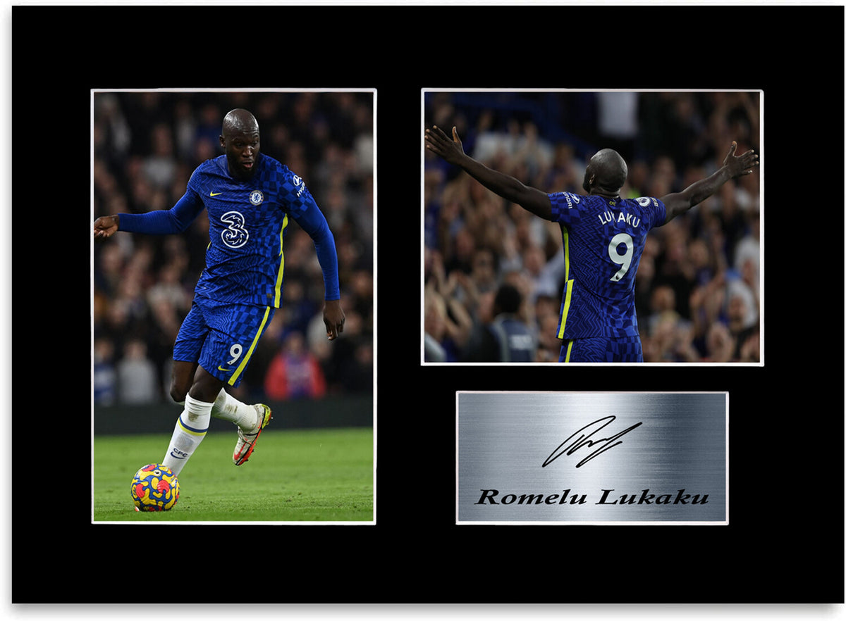 Romelu Lukaku Chelsea Player Printed Signed Photo Display Mount Gift A4