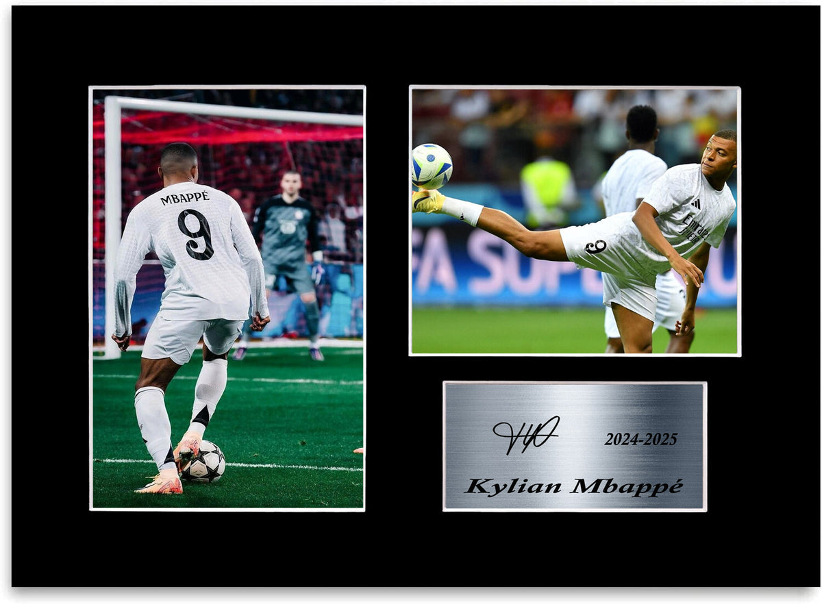 Kylian Mbappe Real Madrid Football Player mounted display by LJW Prints