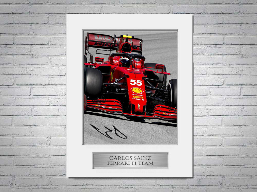Carlos Sainz Ferrari F1 Driver 2021 Signed Photo Display Mount A4 