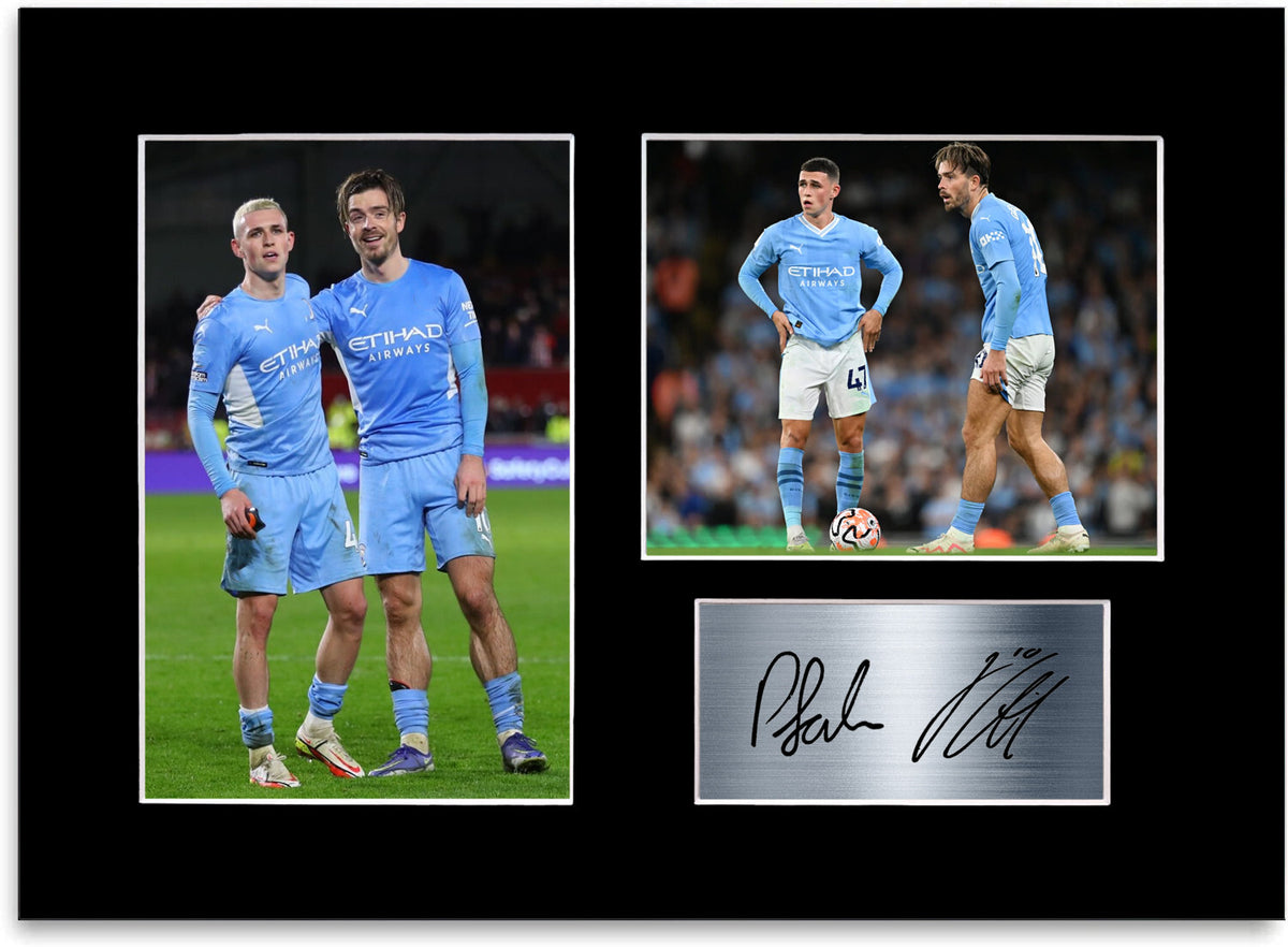 Phil Foden Jack Grealish Man City mounted display by LJW Prints