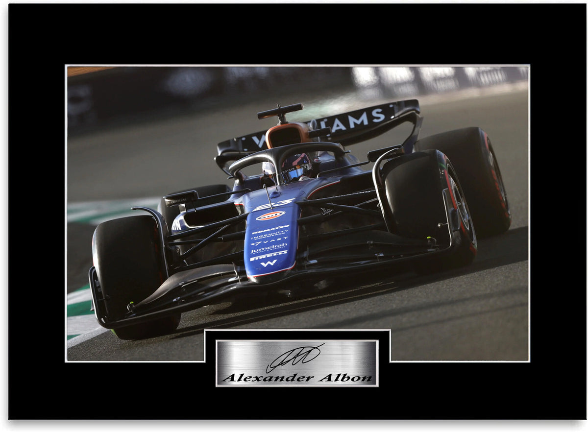 Alexander Albon Formula 1 Driver 2024 mounted display by LJW Prints