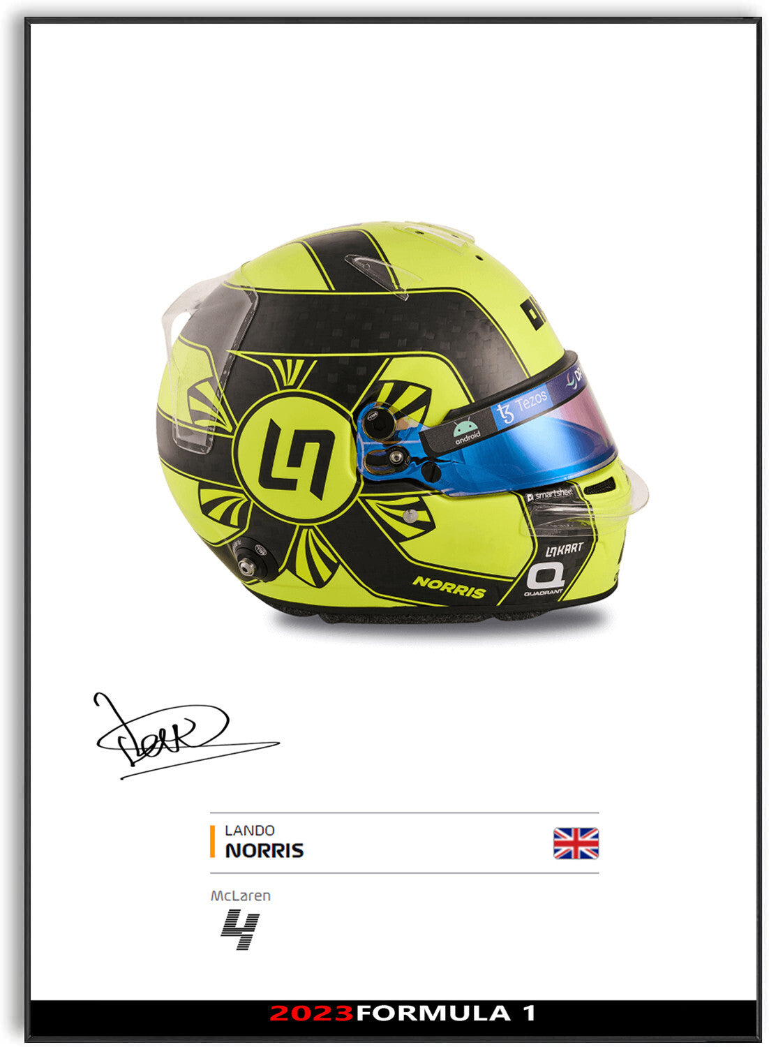 Lando Norris McLaren F1 Formula 1 2023 Helmet Signed Poster A4