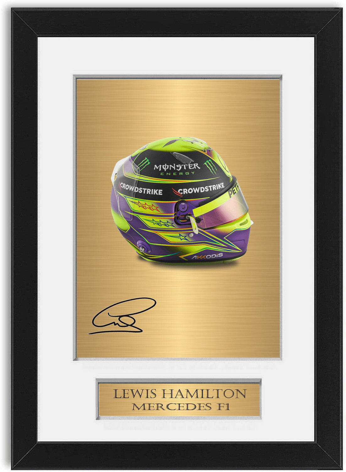 Lewis Hamilton Formula 1 2023 Helmet Signed Poster Mount A4 Black Framed