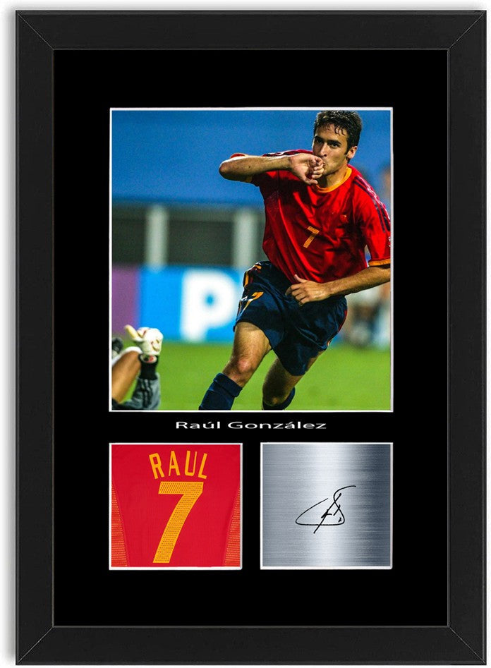 Raul Gonzalez Spain Football Poster Signed Print Photo A4 Wall Art Framed