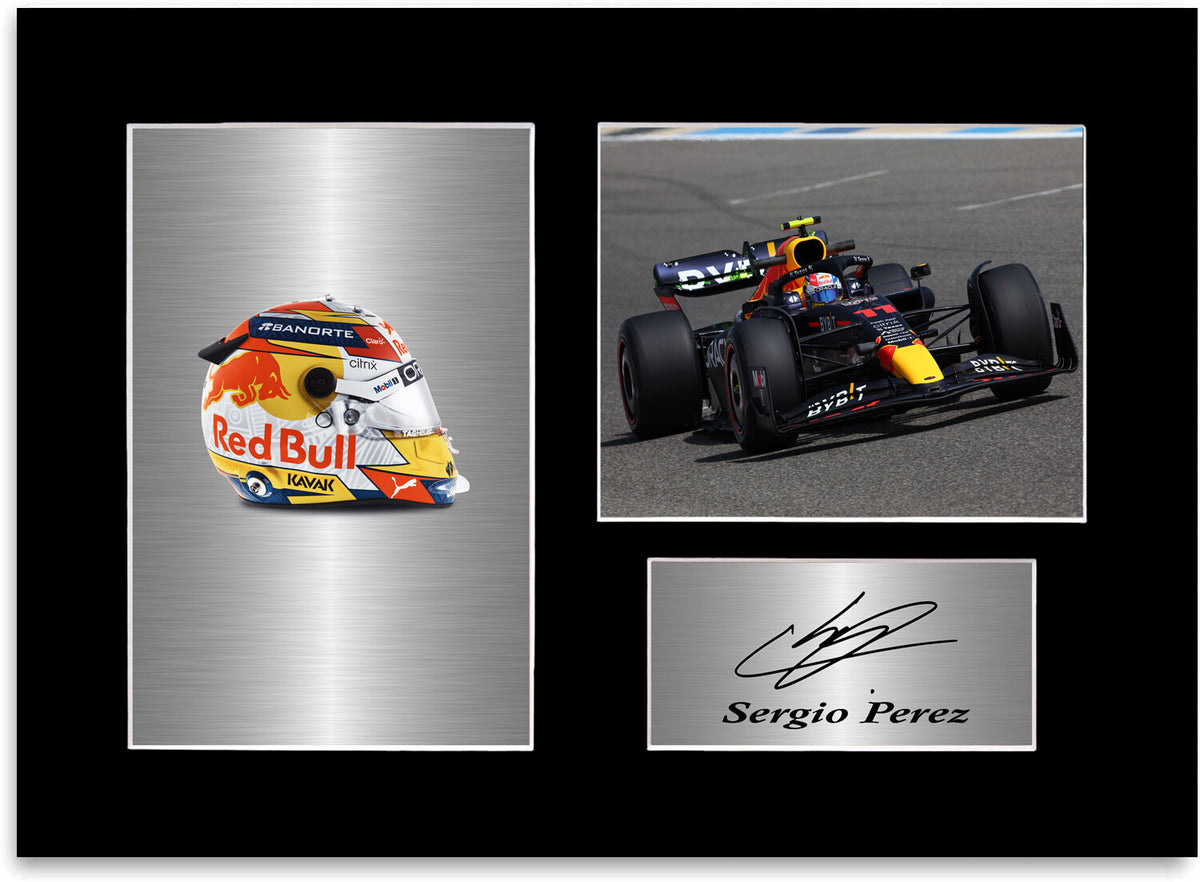 Sergio Perez Formula 1 2022 Car Helmet Signed Poster A4 Photo Display Mount