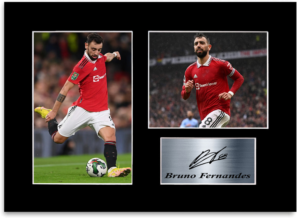 Bruno Fernandes Man United Player Poster Signed Photo Display Mount Gift A4
