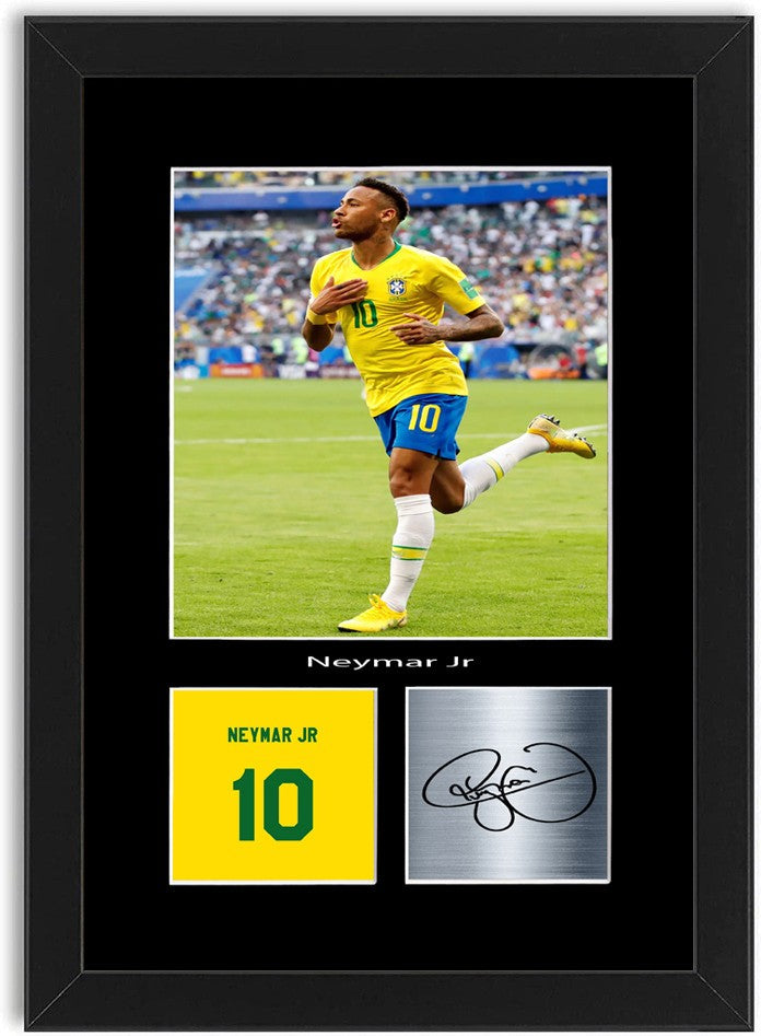 Neymar jr Brazil Football Player Poster Signed Print Photo A4 Wall Art Framed