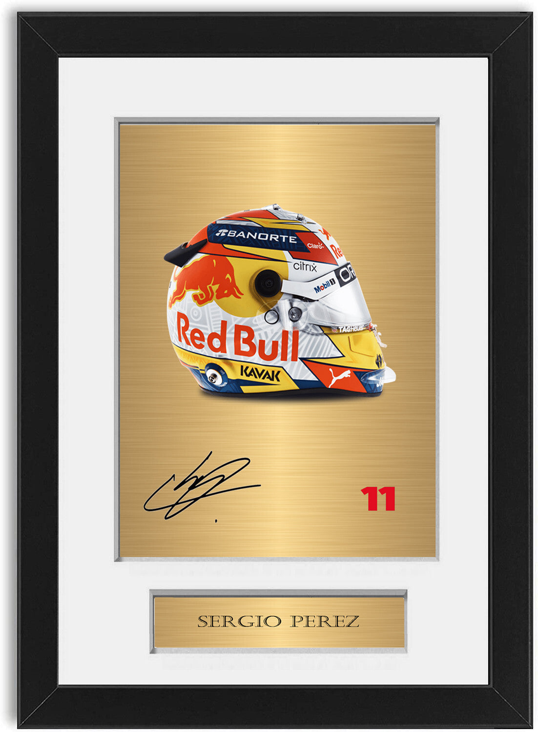 Sergio Perez Red Bull F1 Driver Helmet 2022 Signed Photo Display Mount A4 Framed