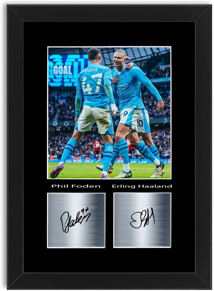 Foden And Haaland Football Players Poster Signed Print Photo A4 Wall Art Framed