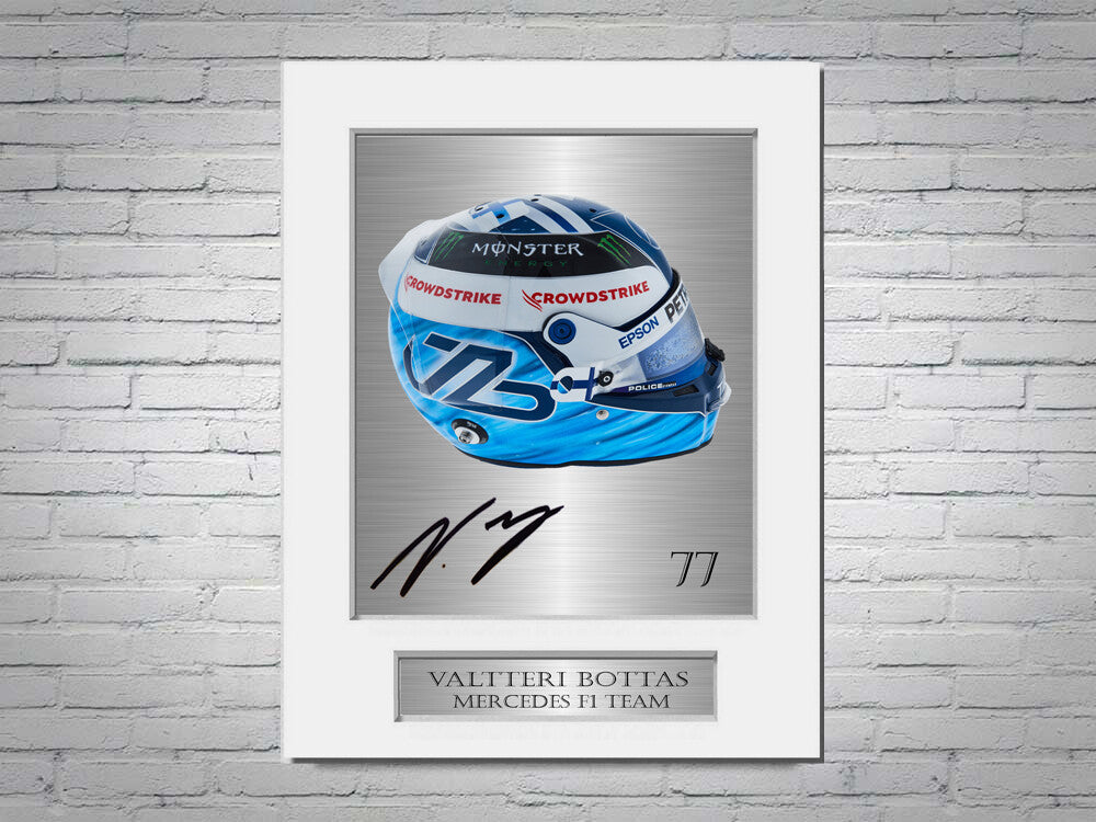 Valtteri Bottas Mercedes F1 Formula 1 2021 Helmet Signed Photo Display Mount A4 