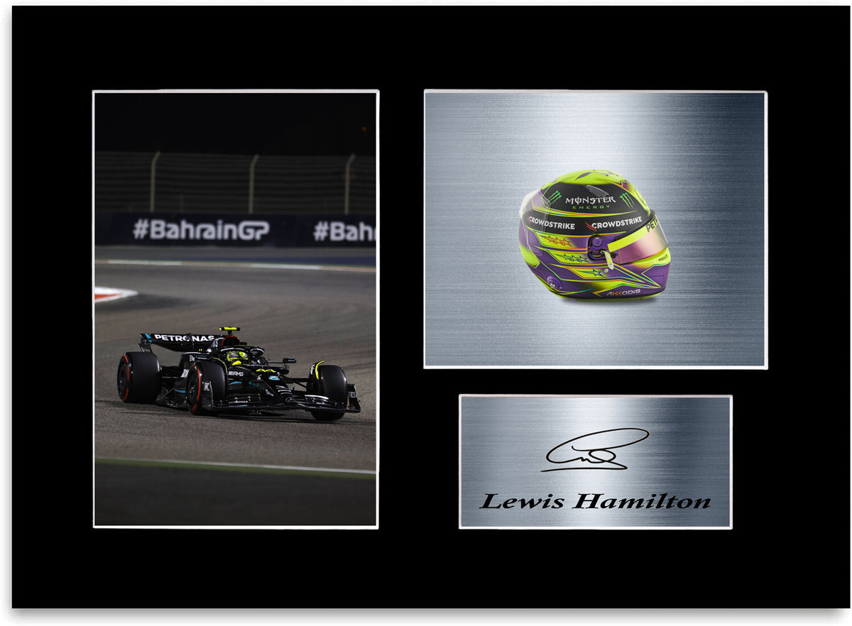 Lewis Hamilton Formula 1 Driver Car Helmet Signed Photo Display Mount A4 2023 #2