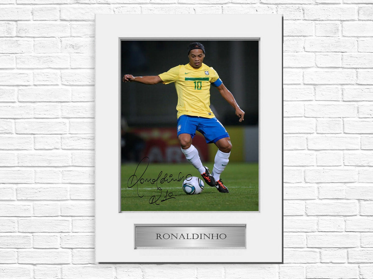Ronaldinho Brazil Football Player A4 Signed Photo Display Mount Gift