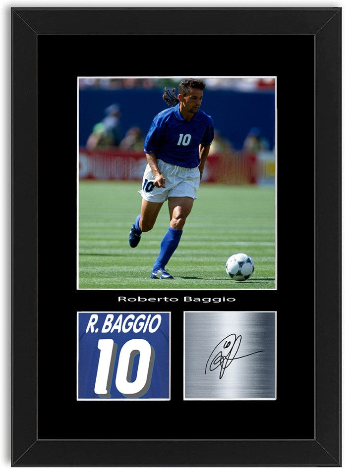 Roberto Baggio Italy Football Player Poster Signed Print Photo Wall Art Framed