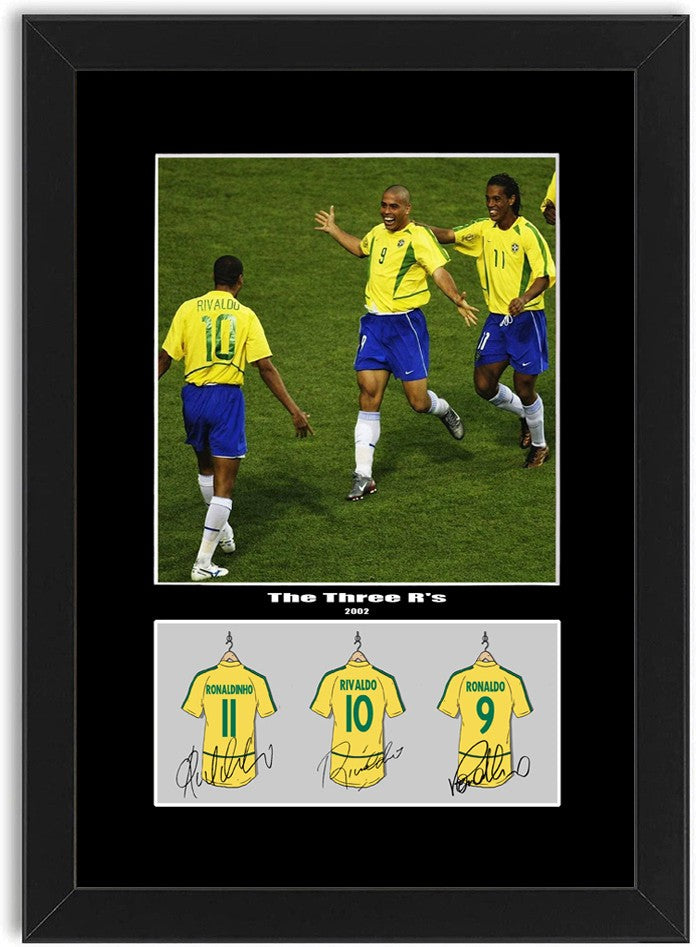 Ronaldo Ronaldinho Rivaldo Brazil Poster Signed Print Photo A4 Wall Art Framed