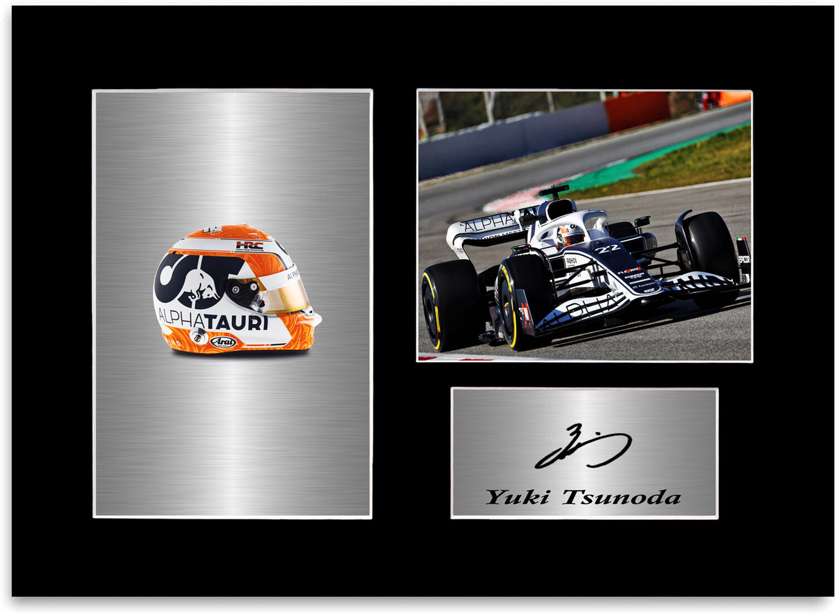 Yuki Tsunoda Alphatauri F1 Driver 2022 Car Helmet Signed Photo Display Mount A4 