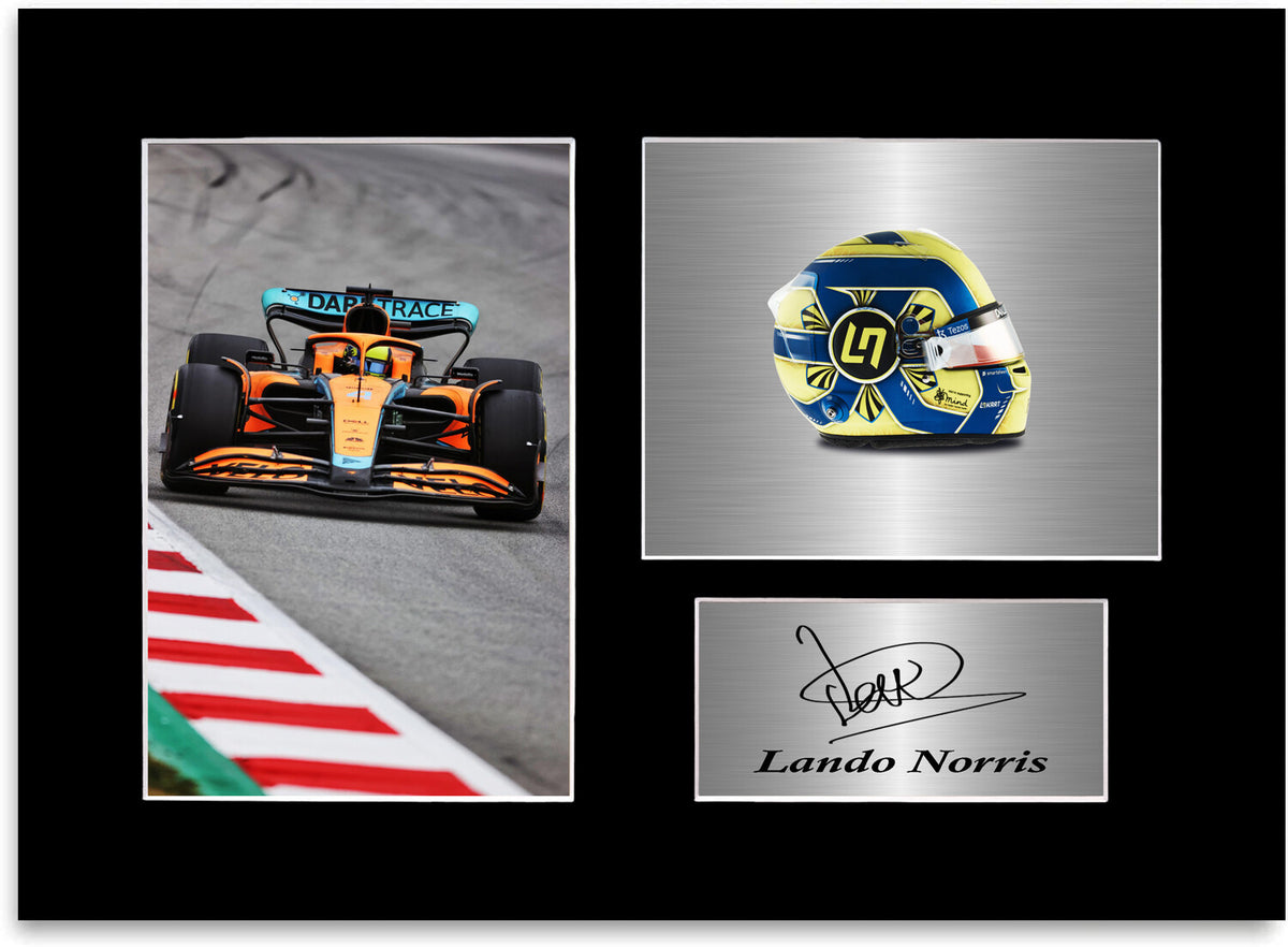 Lando Norris Formula 1 Car Helmet Signed Photo Display Mount A4 2022