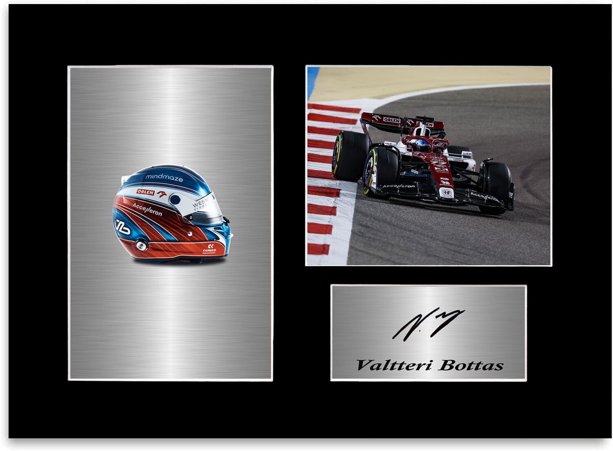 Valtteri Bottas Formula 1 2022 Car Helmet Signed Photo Display Mount A4 