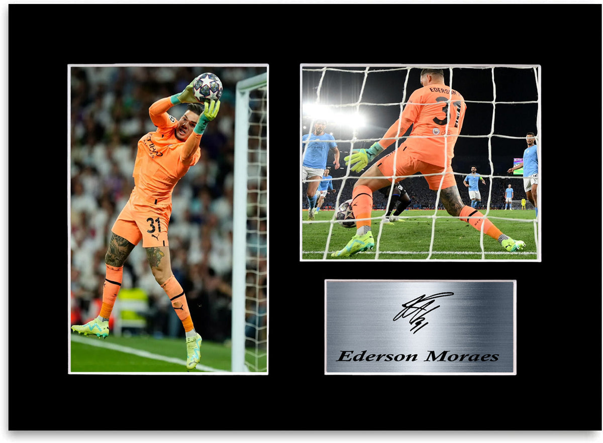 Ederson Moraes Man city Player mounted display by LJW Prints