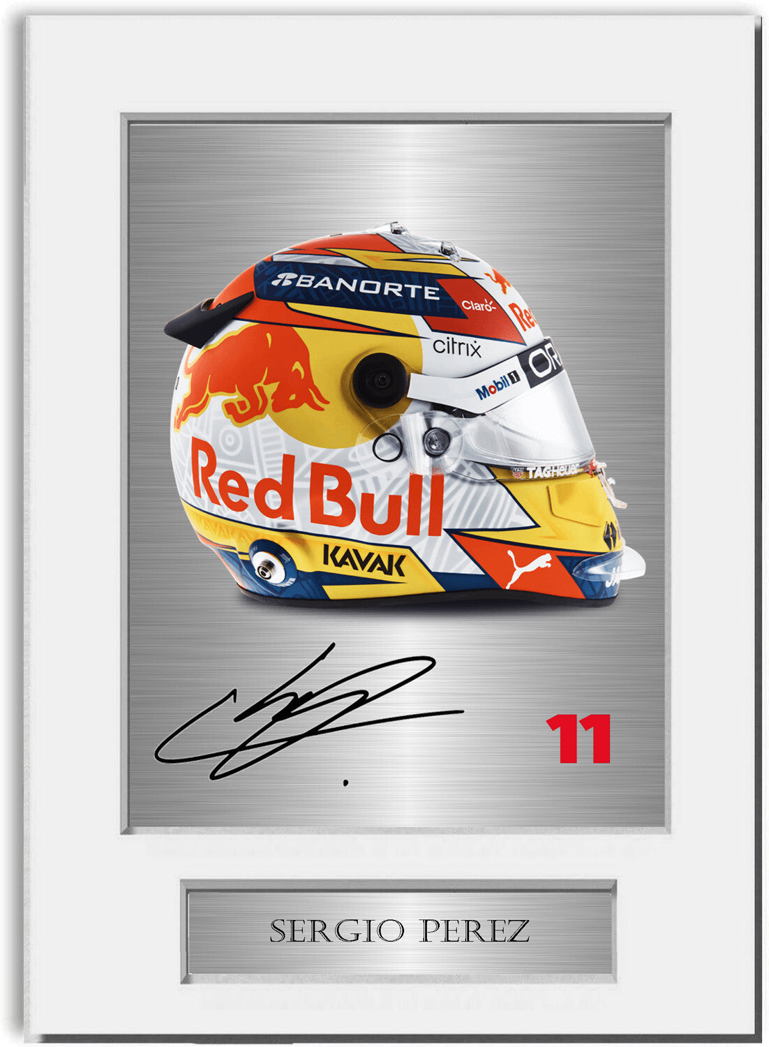 Sergio Perez Red Bull F1 Driver Helmet 2022 Signed Photo Display Mount A4