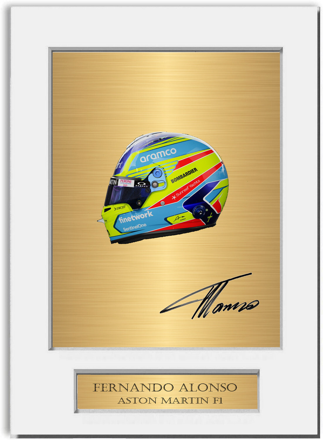 Fernando Alonso Formula 1 Driver 2023 Helmet Signed Photo Display Mount A4
