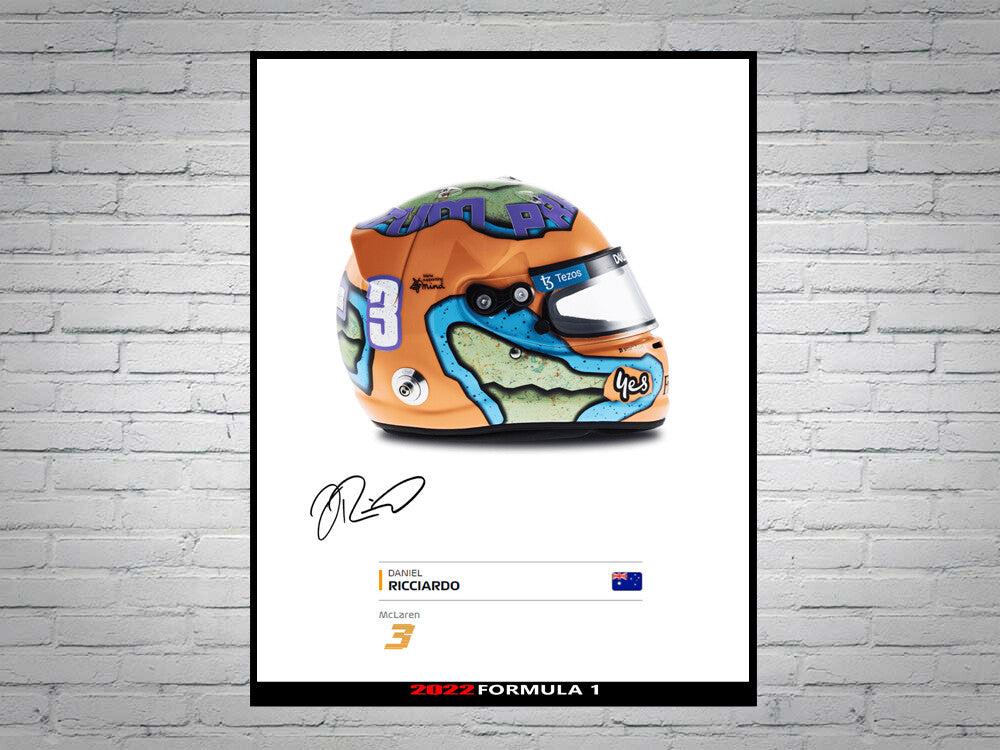 Daniel Ricciardo McLaren F1 Formula 1 2022 Helmet Signed Poster A4