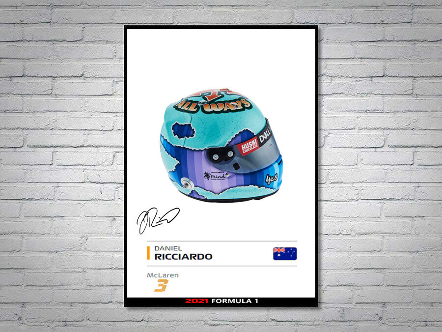 Daniel Ricciardo McLaren F1 Formula 1 2021 Helmet Signed Poster A4