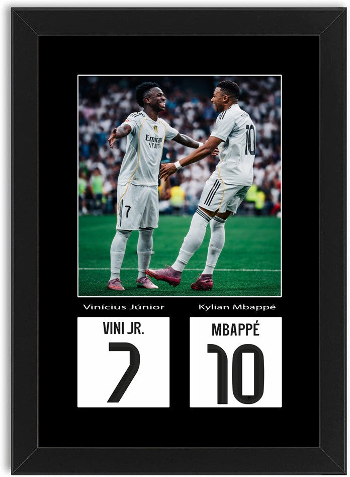 Vini Jr And Mbappe Football Players Poster Signed Print Photo A4 Wall Art Framed