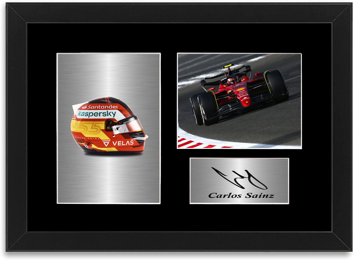Carlos Sainz F1 Driver 2022 Car Helmet Signed Photo Display Mount A4 Framed