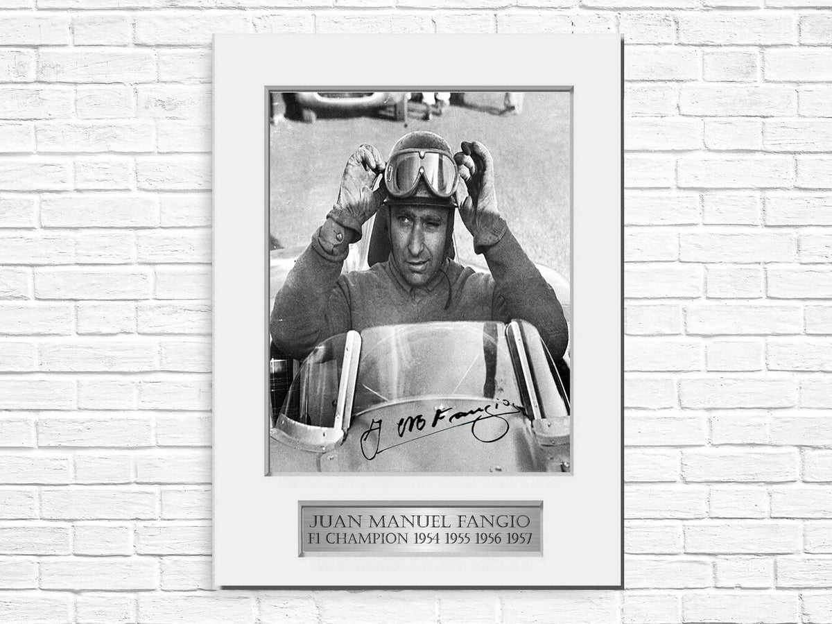 Juan Manuel Fangio Formula One Champion Signed Photo Display Mount A4 Poster