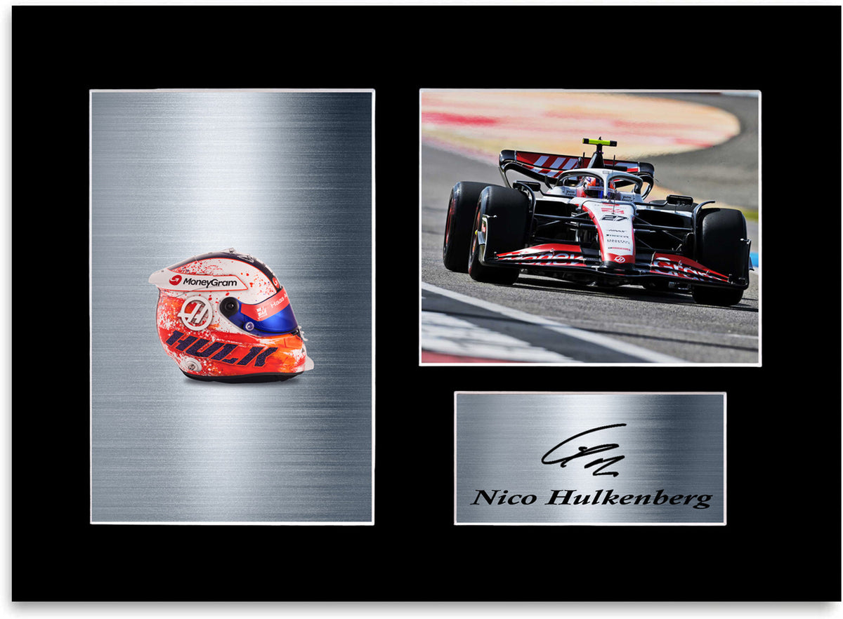 Nico Hulkenberg 2023 Car Helmet Signed Photo Display Mount A4 For F1 Racing Fans